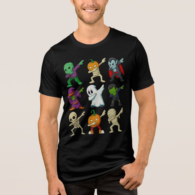 Funny Halloween Dabbing Characters T-Shirt  Tri-Blend Shirt (Front)