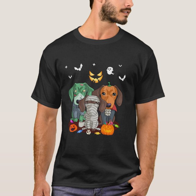 Funny Halloween Dachshund Halloweiner Dog Lover Mo T-Shirt (Front)