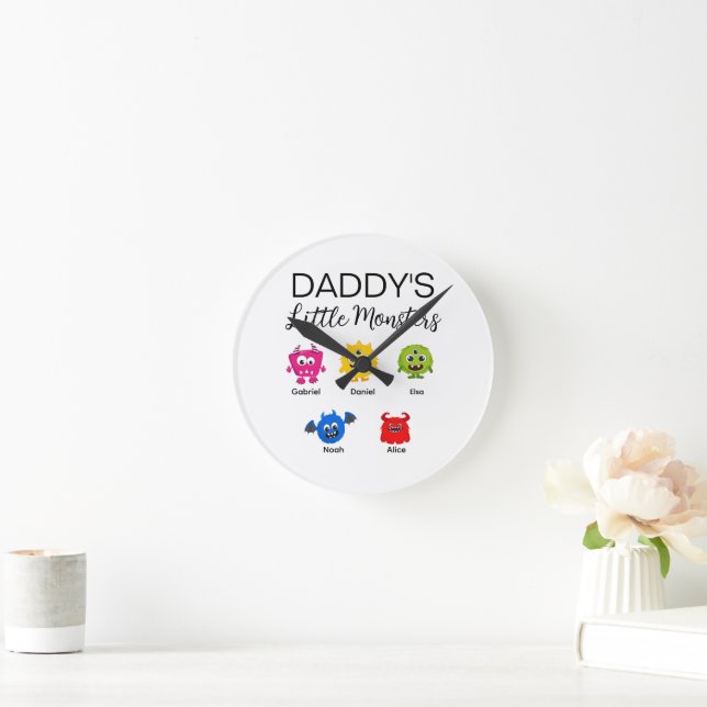 Funny Halloween Daddy's Little Monster  Round Clock (Home)