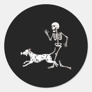 Funny Halloween Dalmatian And Skeleton Classic Round Sticker