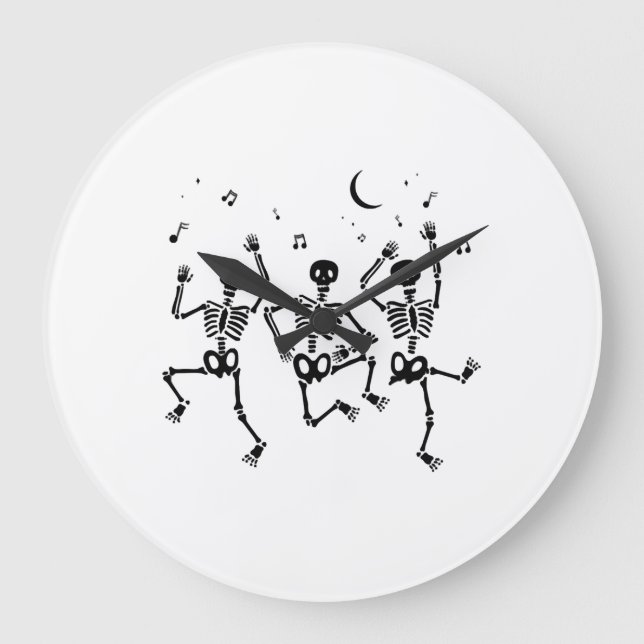 Funny Halloween Dancing Skeletons Happy Halloween Large Clock (Front)