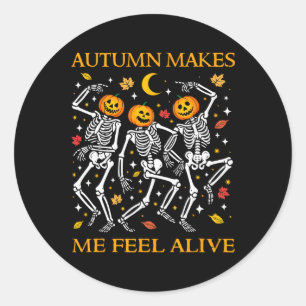 Funny Halloween Dancing Skeletons Pun Autumn Fall  Classic Round Sticker