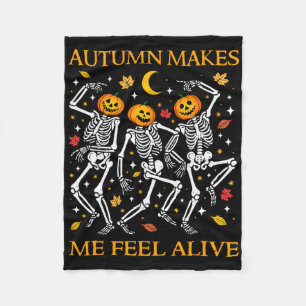 Funny Halloween Dancing Skeletons Pun Autumn Fall Fleece Blanket
