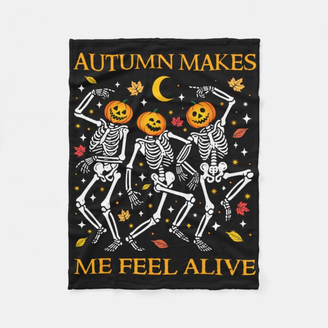 Funny Halloween Dancing Skeletons Pun Autumn Fall  Fleece Blanket (Front)