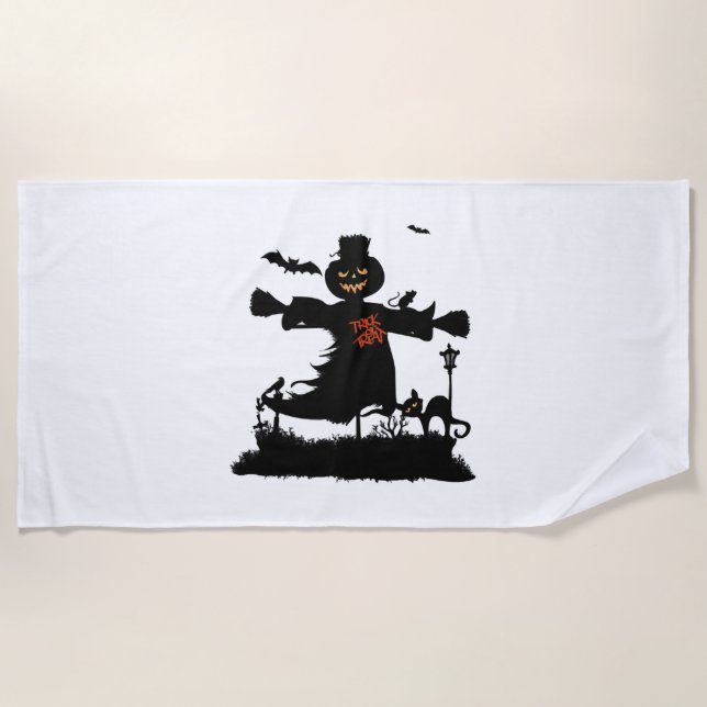 Funny halloween design with scarecrow beach towel (Front)