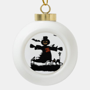 Funny halloween design with scarecrow ceramic ball christmas ornament