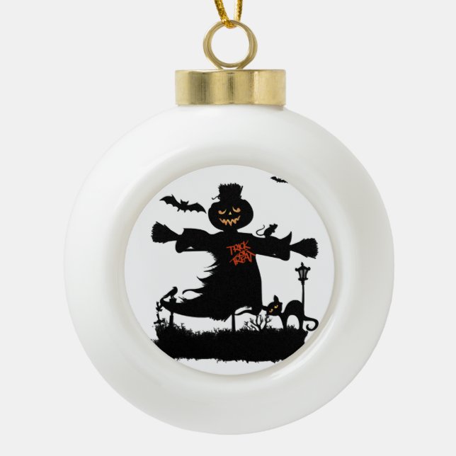Funny halloween design with scarecrow ceramic ball christmas ornament (Front)