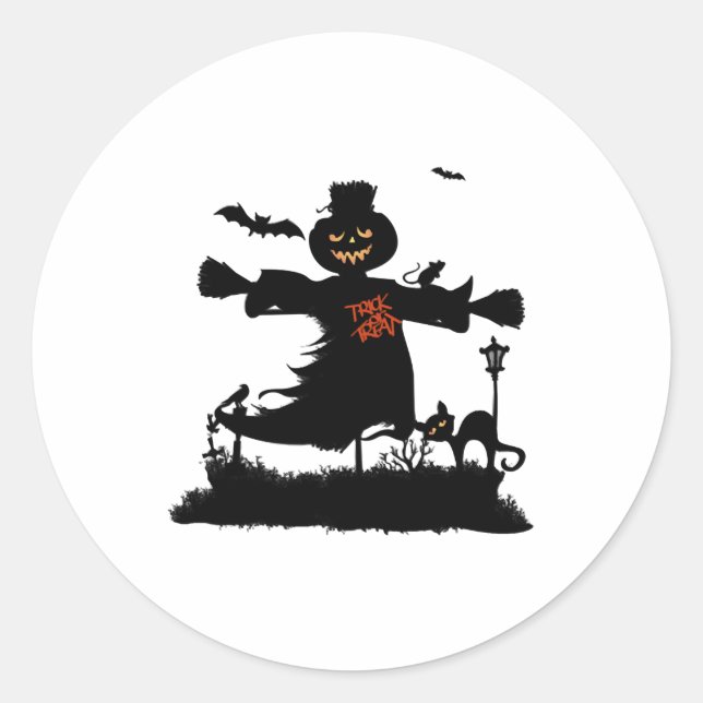 Funny halloween design with scarecrow classic round sticker (Front)
