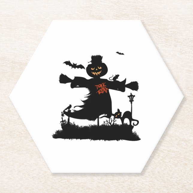 Funny halloween design with scarecrow paper coaster (Front)