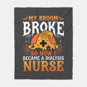 Funny Halloween Dialysis Nurse Witch Broom Design Fleece Blanket