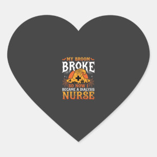 Funny Halloween Dialysis Nurse Witch Broom Design Heart Sticker