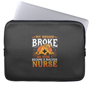 Funny Halloween Dialysis Nurse Witch Broom Design Laptop Sleeve