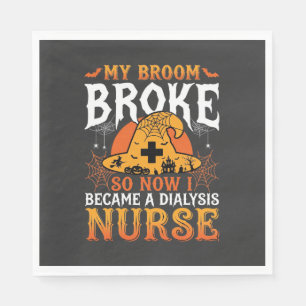 Funny Halloween Dialysis Nurse Witch Broom Design Napkin