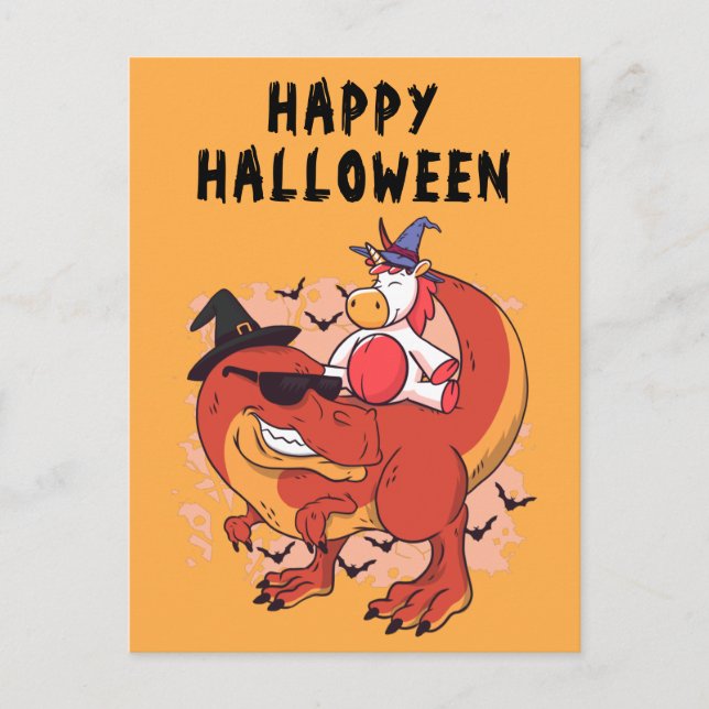 Funny Halloween Dinosaur Cute Unicorn Postcard (Front)