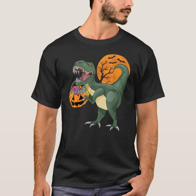 Funny Halloween Dinosaur Pumpkin Scary T Rex Boy K T-Shirt (Front)
