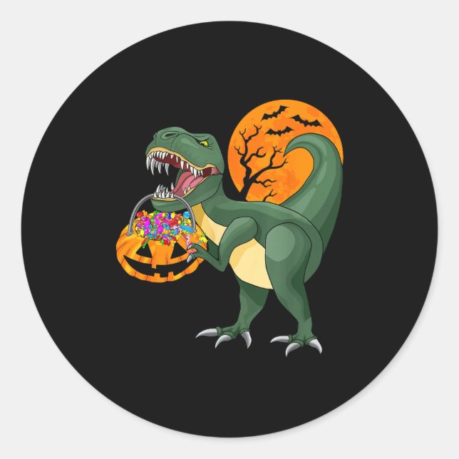 Funny Halloween Dinosaur Pumpkin Y T Rex Boys Kids Classic Round Sticker (Front)