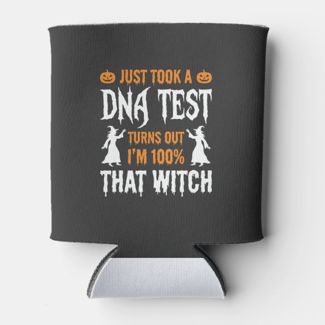 Funny Halloween DNA Test Witch Graphic Can Cooler (Front)