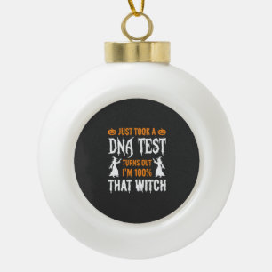 Funny Halloween DNA Test Witch Graphic Ceramic Ball Christmas Ornament