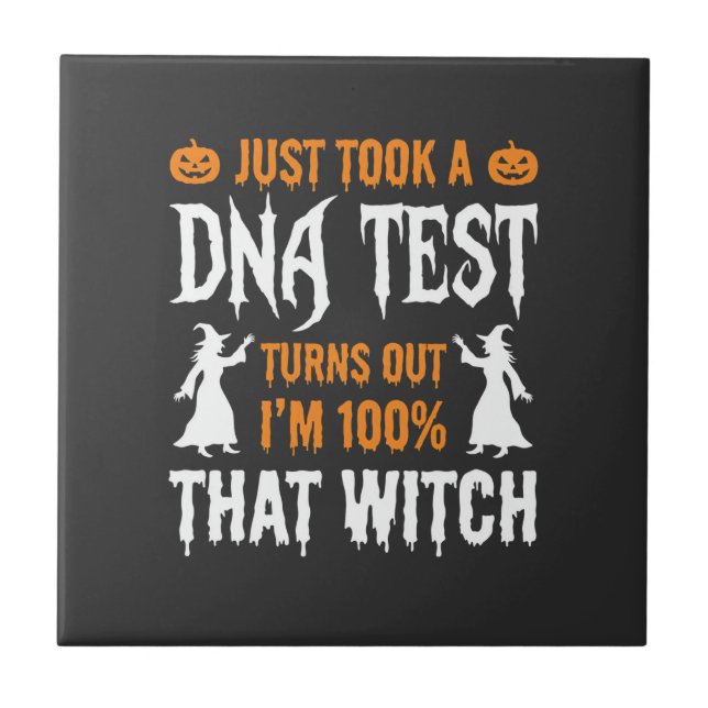 Funny Halloween DNA Test Witch Graphic Ceramic Tile (Front)
