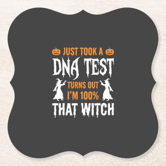 Funny Halloween DNA Test Witch Graphic Paper Coaster (Front)