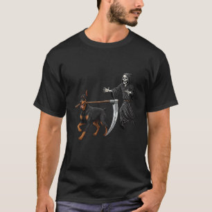 Funny Halloween Doberman Dog and The Reaper T-Shirt