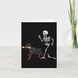 Funny Halloween Doberman Nscher And Skeleton  Card
