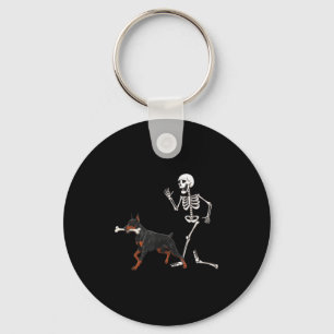Funny Halloween Doberman Nscher And Skeleton Key Ring