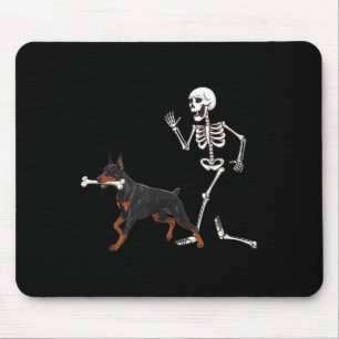 Funny Halloween Doberman Nscher And Skeleton  Mouse Pad