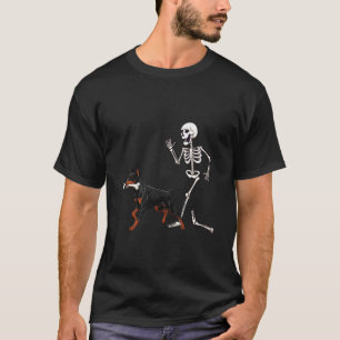 Funny Halloween Doberman Pinscher and Skeleton T-Shirt