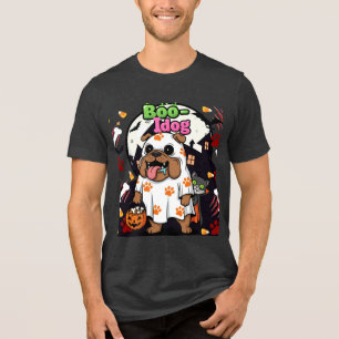 Funny Halloween Dog "Boo Idol" Bulldog Ghost, Cat Tri-Blend Shirt