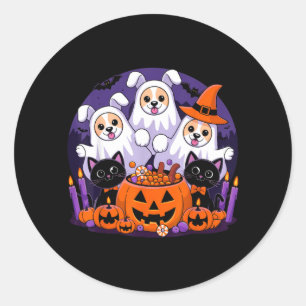 Funny Halloween Dog Dressed As Ghost Halloween Dog Classic Round Sticker
