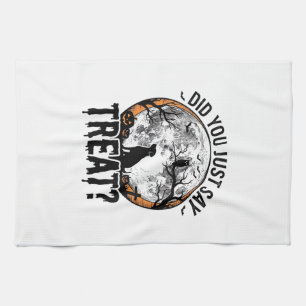 Funny Halloween Dog Treat Vintage Vector Design_1 Tea Towel