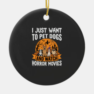 Funny Halloween Dogs Horror Movies Vector Ceramic Ornament