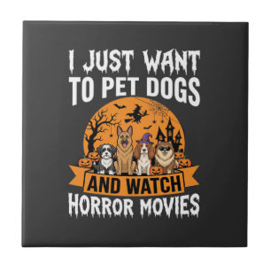 Funny Halloween Dogs Horror Movies Vector Ceramic Tile