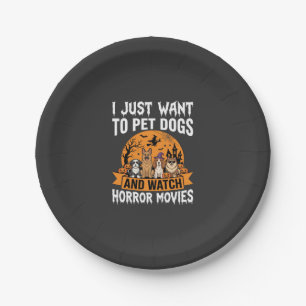 Funny Halloween Dogs Horror Movies Vector Paper Plate