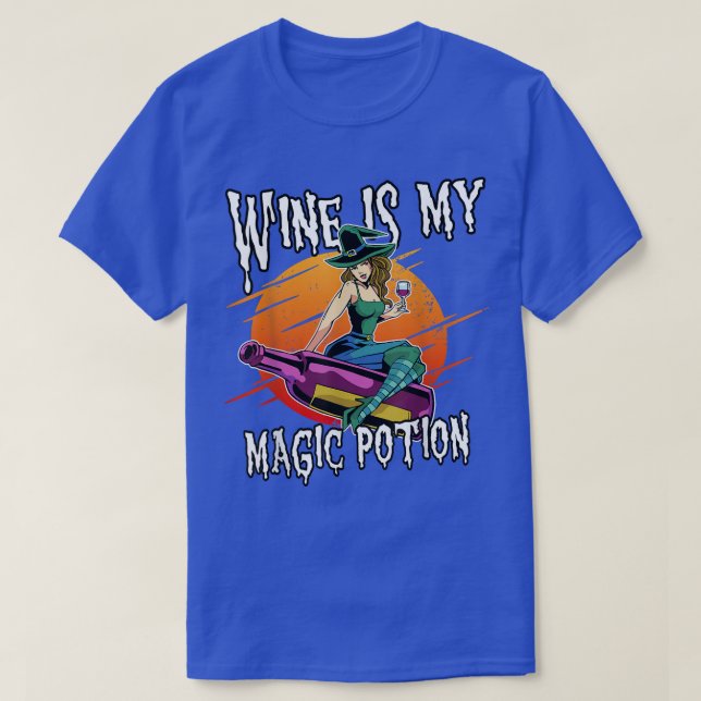 Funny Halloween Drinking Witch Magic Wine Drinker  T-Shirt (Design Front)
