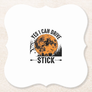 Funny Halloween Drive Stick Witch Vintage Shirt De Paper Coaster
