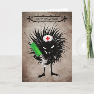 Funny Halloween Evil Bug With Syringe Card