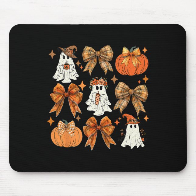 Funny Halloween Fall Coquette Bow Pumpkin Cute Gho Mouse Pad (Front)