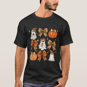 Funny Halloween Fall Coquette Bow Pumpkin Cute Gho T-Shirt