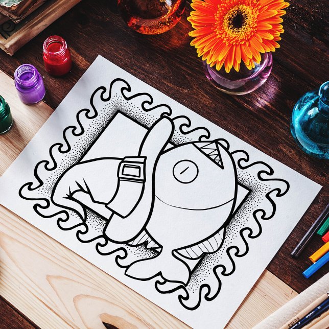 Funny Halloween Fish Colouring Page Poster (Creator Uploaded)