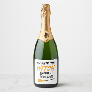 Funny Halloween For Men I'm With The Witch Sparkling Wine Label