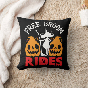 Funny Halloween Free Broom Rides Witch Pumpkins  Cushion