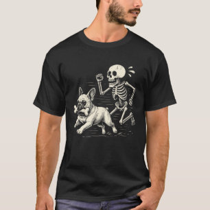 Funny Halloween French Bulldog and Skeleton T-Shirt