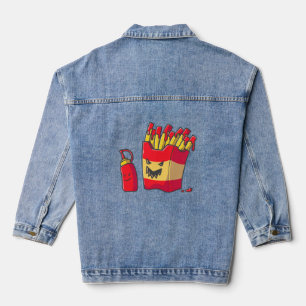 funny halloween french fries monster  denim jacket