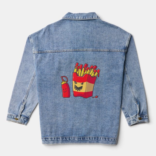 funny halloween french fries monster  denim jacket (Back)