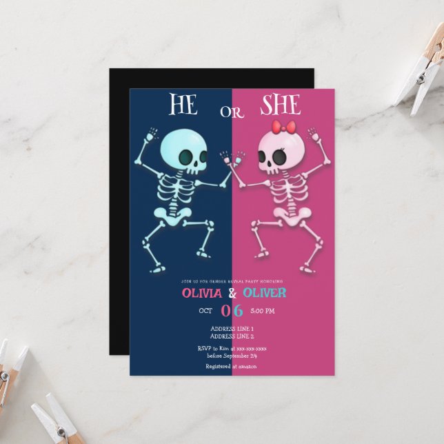 Funny Halloween gender reveal Invitation (Front/Back In Situ)