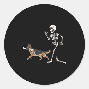 Funny Halloween German Shepherd And Skeleton Classic Round Sticker