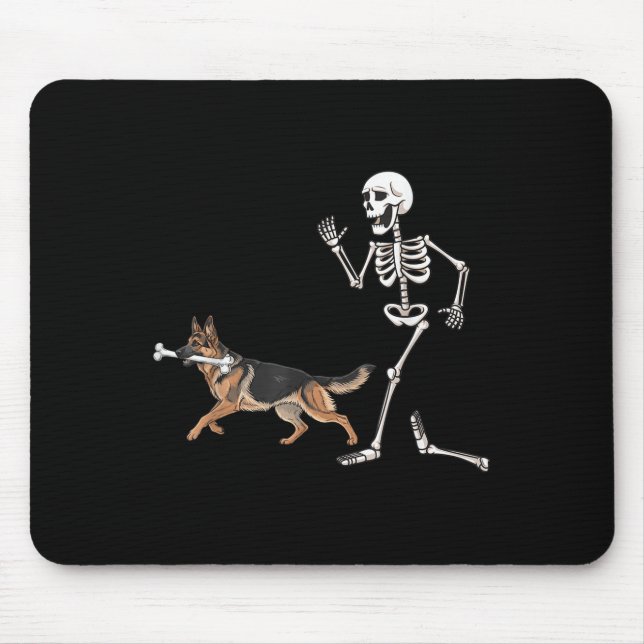 Funny Halloween German Shepherd And Skeleton  Mouse Pad (Front)