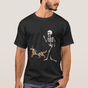Funny Halloween German Shepherd and Skeleton T-Shirt
